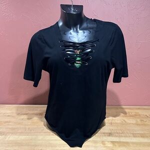 Faux Suede Lace-Up Bodysuit [no latches]